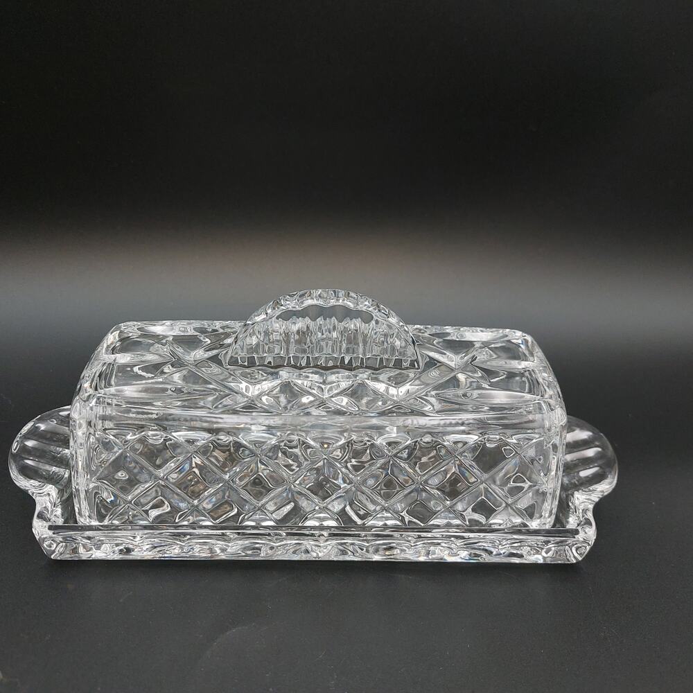 Gorham Crystal King Edward 1/4 Lb Covered Butter Dish Glass Lid Vtg Tableware